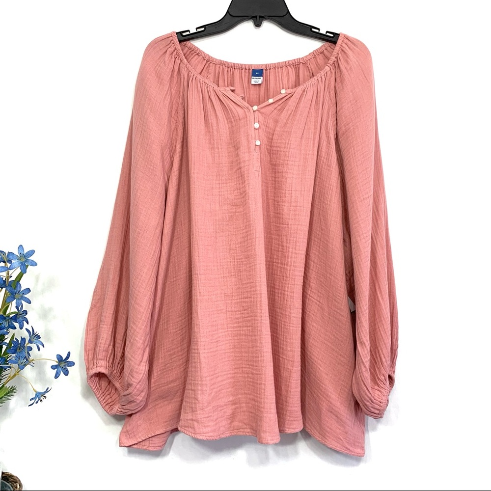 Old Navy Women's Dusty Pink Shirred Double-Weave Long Blouson Sleeve Blouse NWT